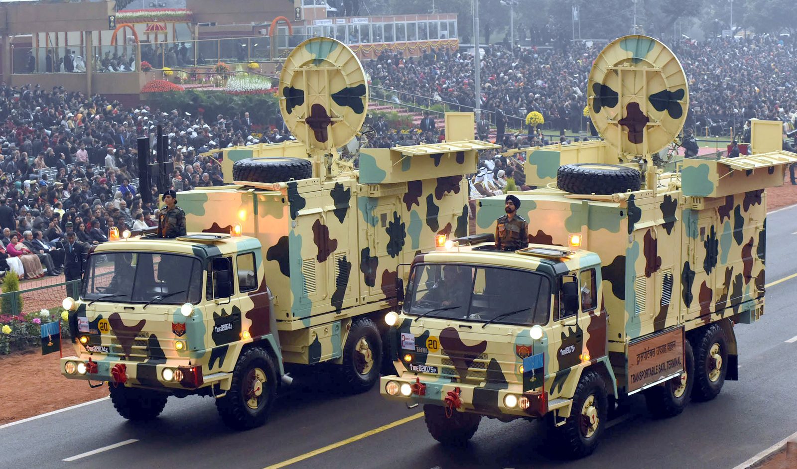 Indian Army Transportable Satellite Terminals pass down Rajpath at the Republic Day Parade, New Delhi, 26 January 2017. Photo: Ministry of Defence, Government of India (PIB), GODL-India, via Wikimedia Commons